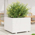 vidaXL Jardinieră de grădină, alb, 70x70x49,5 cm, lemn masiv de pin
