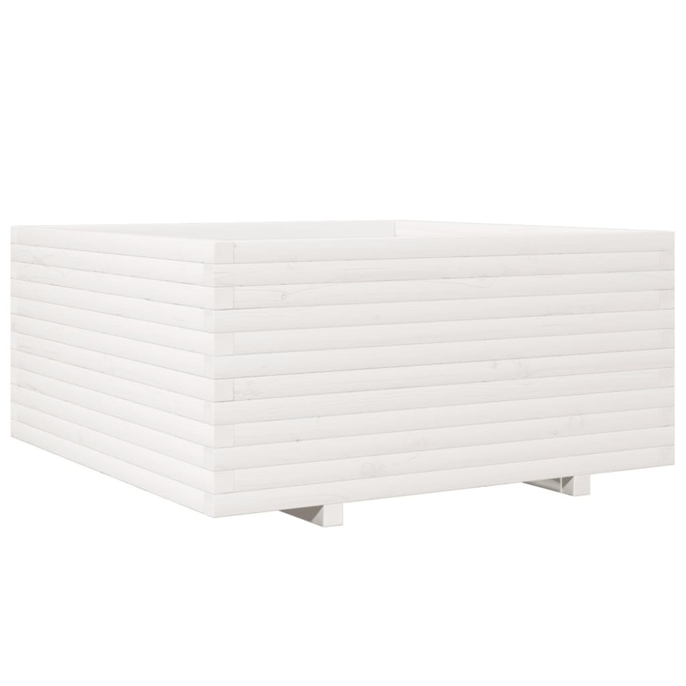 vidaXL Jardinieră de grădină, alb, 100x100x49,5 cm, lemn masiv de pin