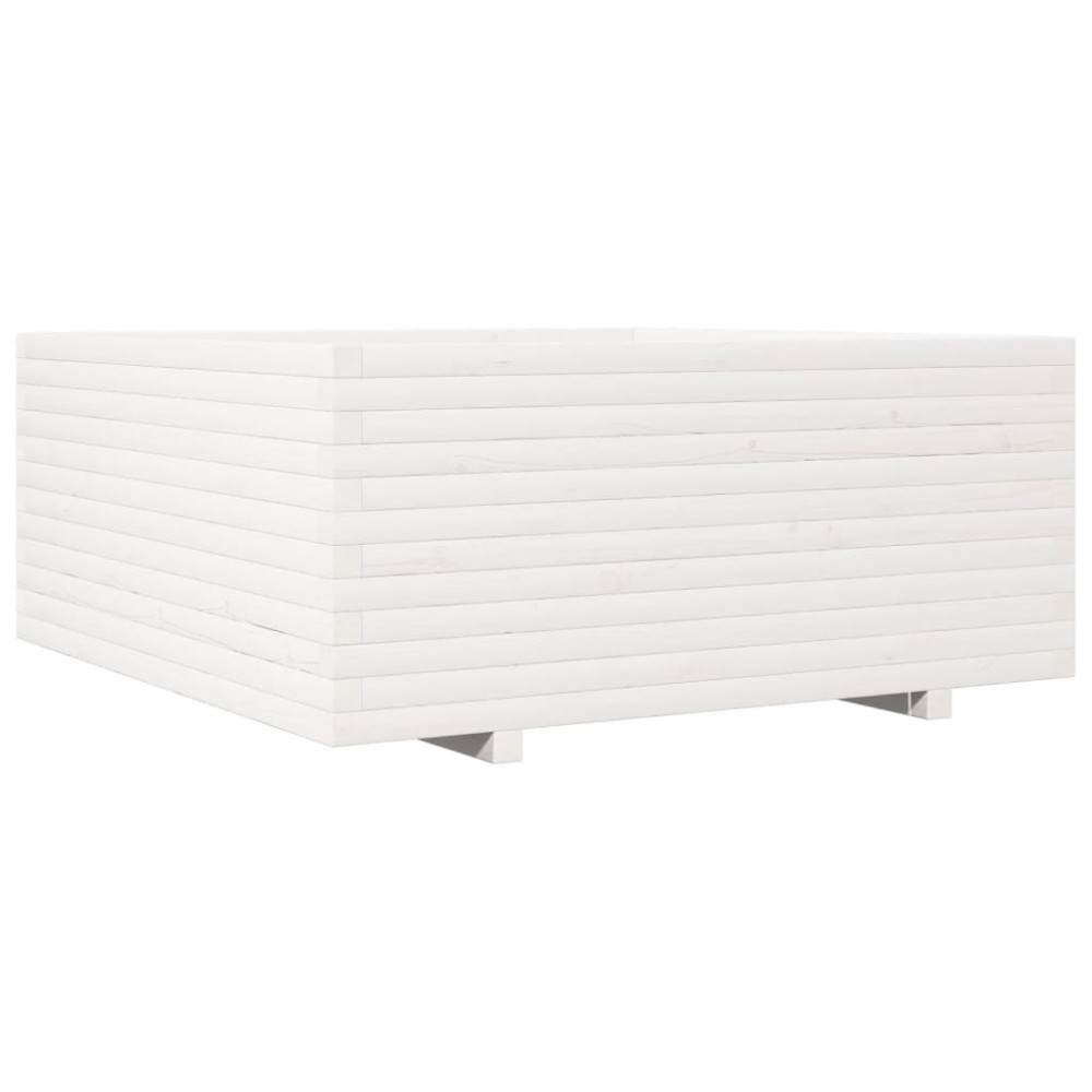 vidaXL Jardinieră de grădină, alb, 110x110x49,5 cm, lemn masiv de pin
