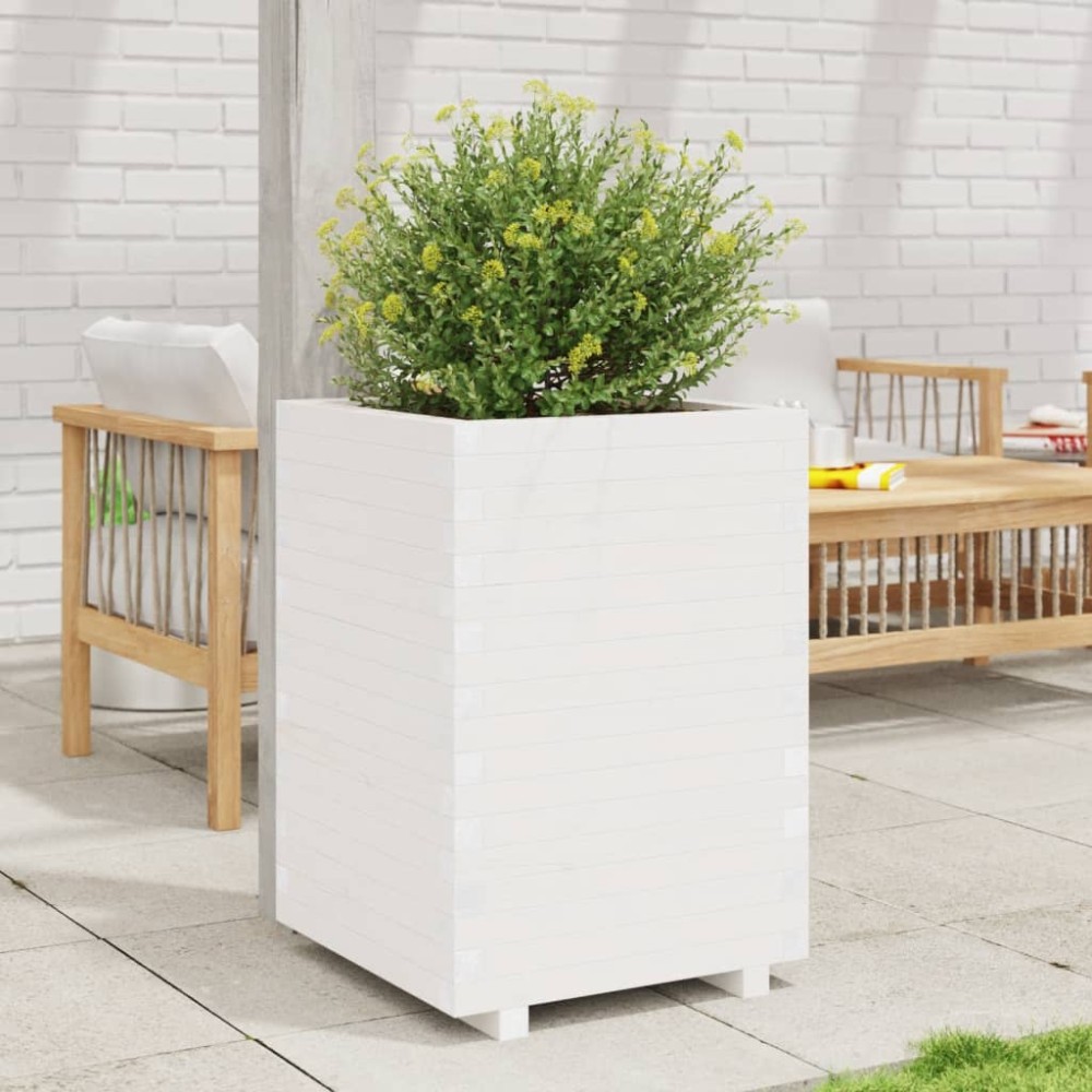 vidaXL Jardinieră de grădină, alb, 50x50x72,5 cm, lemn masiv de pin