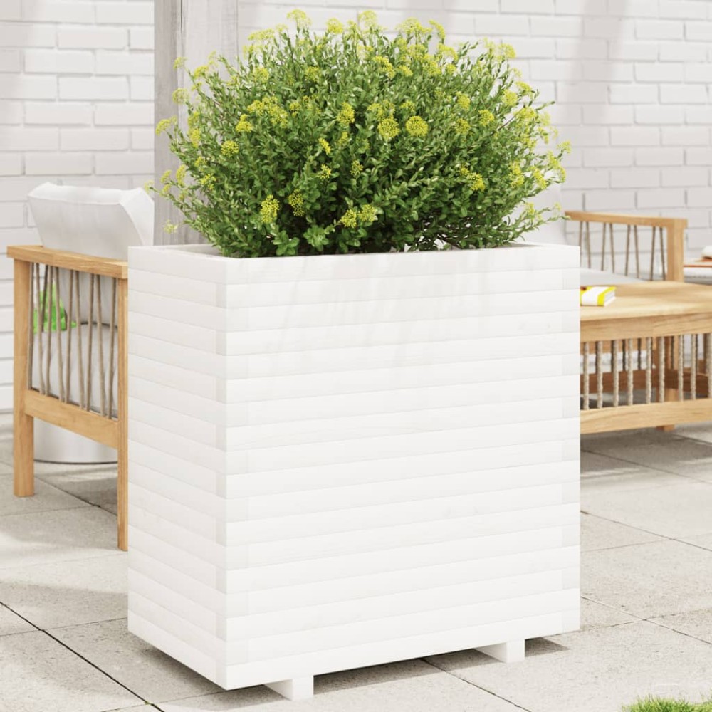 vidaXL Jardinieră de grădină, alb, 70x40x72,5 cm, lemn masiv de pin