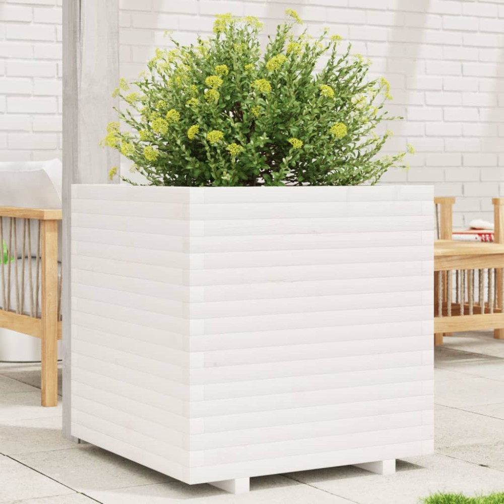 vidaXL Jardinieră de grădină, alb, 70x70x72 cm, lemn masiv de pin