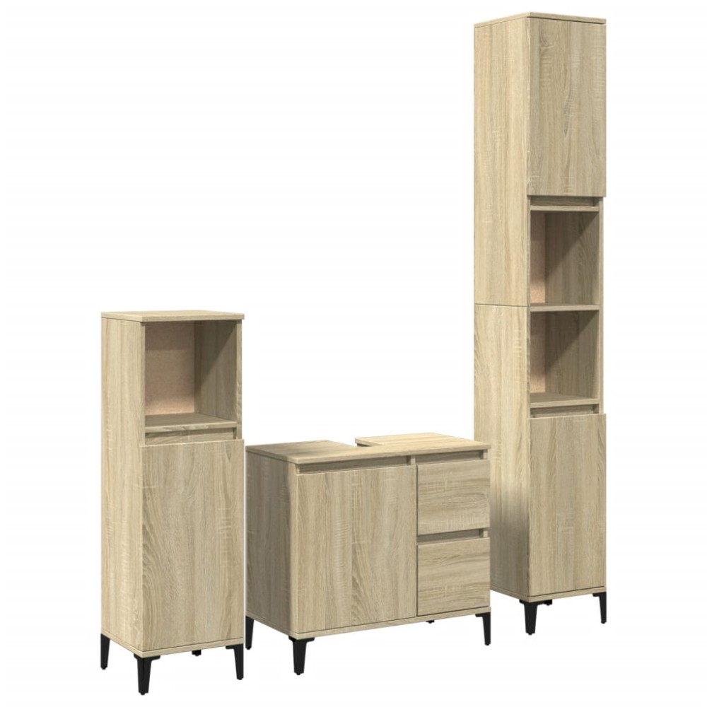 vidaXL Set mobilier de baie, 3 piese, stejar sonoma, lemn prelucrat