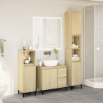 vidaXL Set mobilier de baie, 3 piese, stejar sonoma, lemn prelucrat vidaXL Set mobilier de baie, 3 piese, stejar sonoma, lemn prelucrat