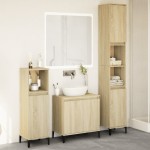 vidaXL Set mobilier de baie, 3 piese, stejar sonoma, lemn prelucrat vidaXL Set mobilier de baie, 3 piese, stejar sonoma, lemn prelucrat