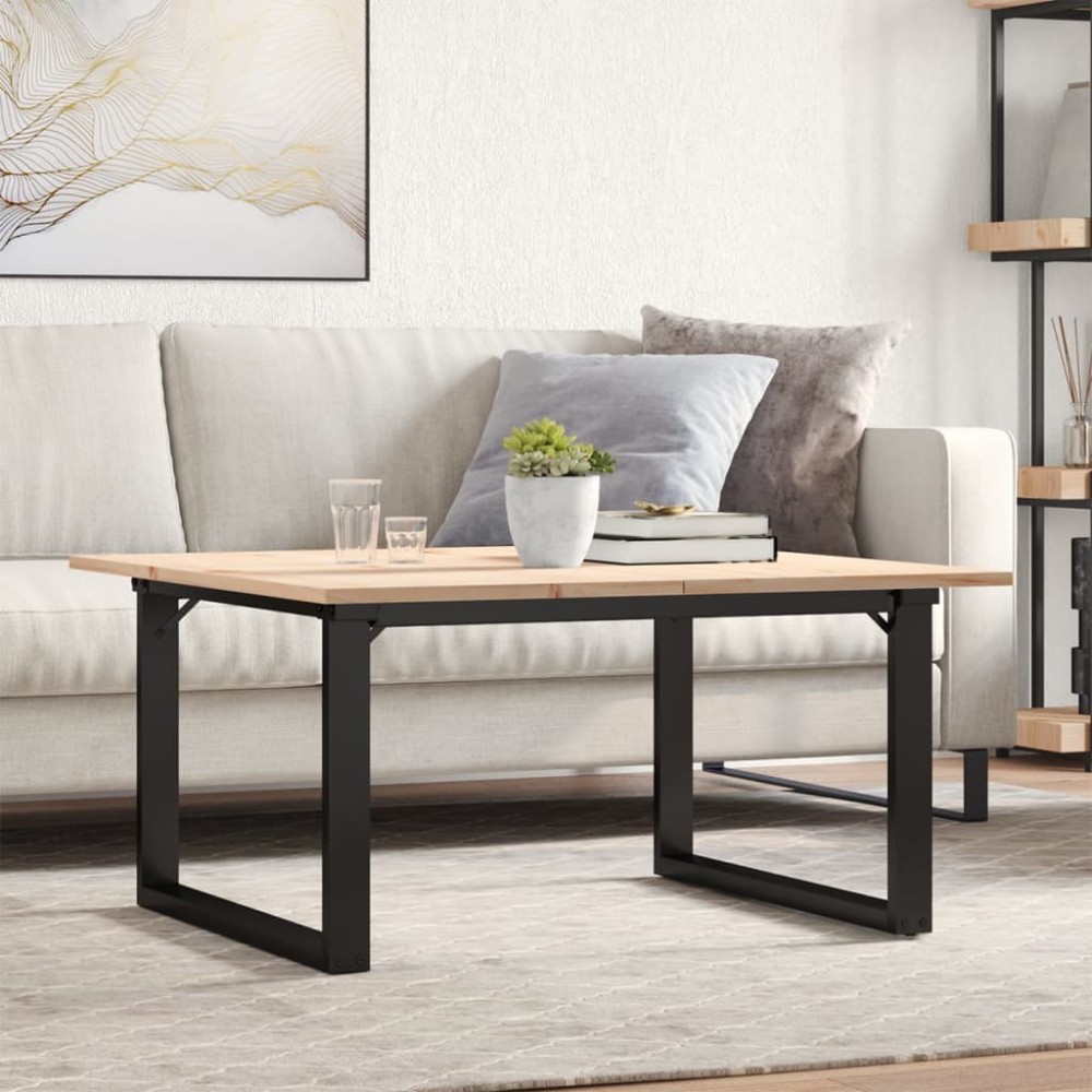 vidaXL Masă de cafea, cadru O, 80x80x45 cm, lemn masiv pin și Oţel