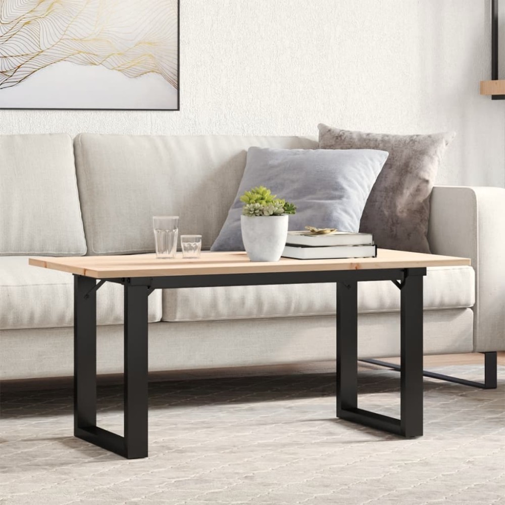 vidaXL Masă de cafea, cadru O, 90x40x45 cm, lemn masiv pin și Oţel