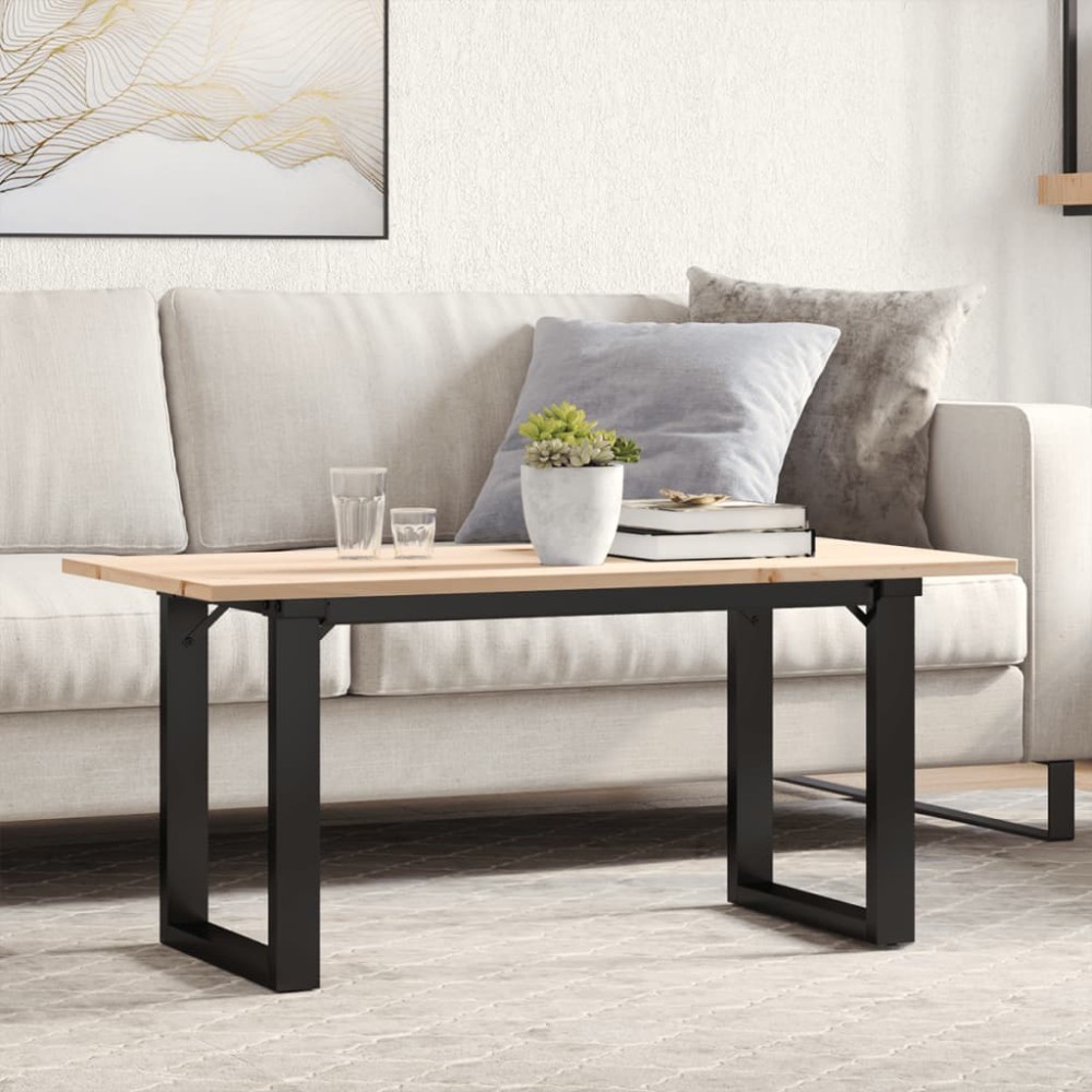 vidaXL Masă de cafea, cadru O, 100x50x45 cm, lemn masiv pin și Oţel
