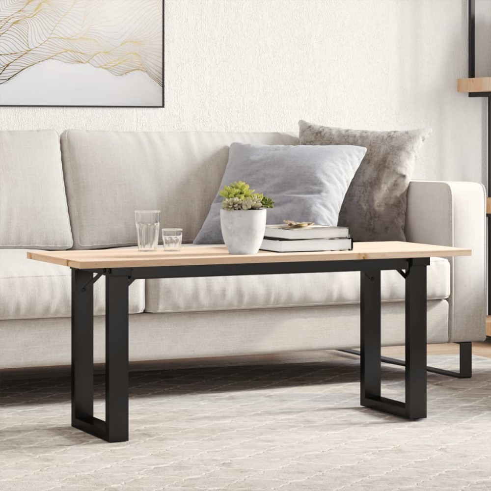 vidaXL Masă de cafea, cadru O, 110x40x45 cm, lemn masiv pin și Oţel