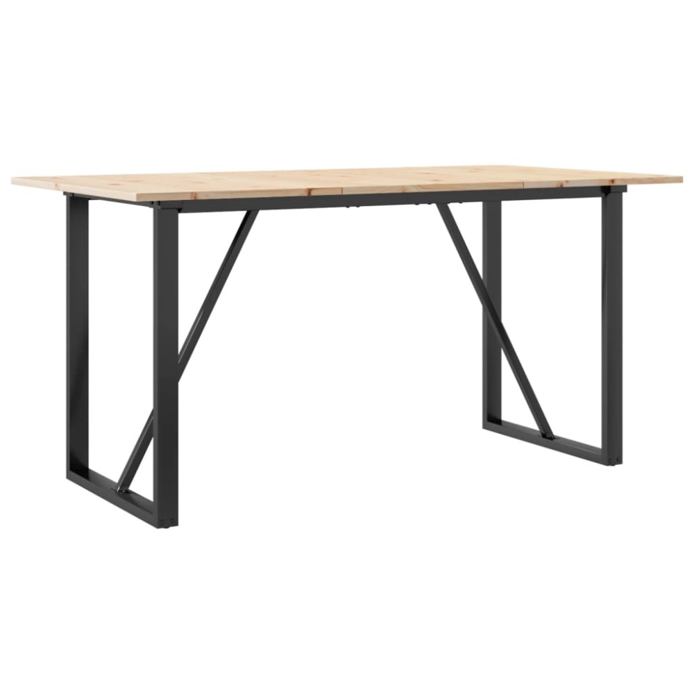 vidaXL Masă de bucătărie, cadru O, 160x80x75cm lemn masiv pin și Oţel