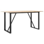 vidaXL Masă de bucătărie, cadru O, 160x80x75cm lemn masiv pin și Oţel vidaXL Masă de bucătărie, cadru O, 160x80x75cm lemn masiv pin și Oţel