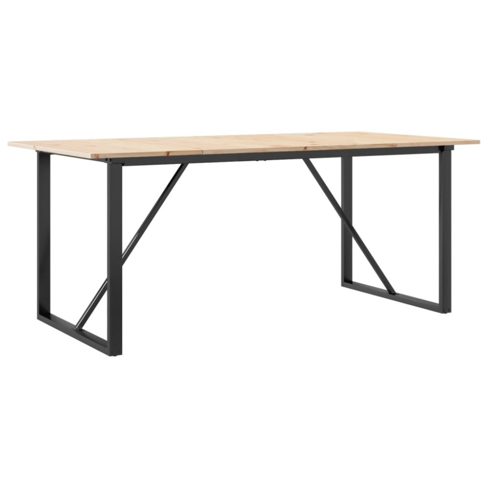 vidaXL Masă de bucătărie, cadru O, 180x90x75cm lemn masiv pin și Oţel