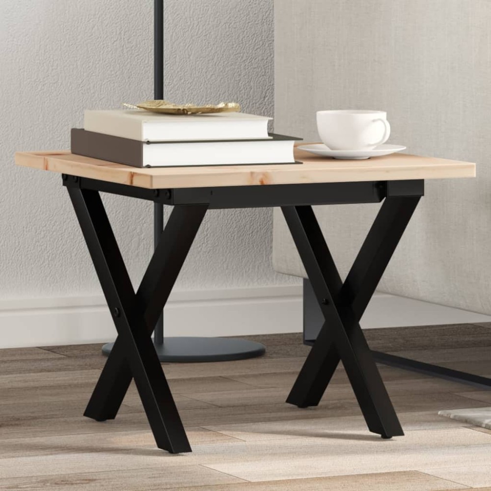 vidaXL Masă de cafea, cadru X, 40x40x35 cm, lemn masiv pin și Oţel