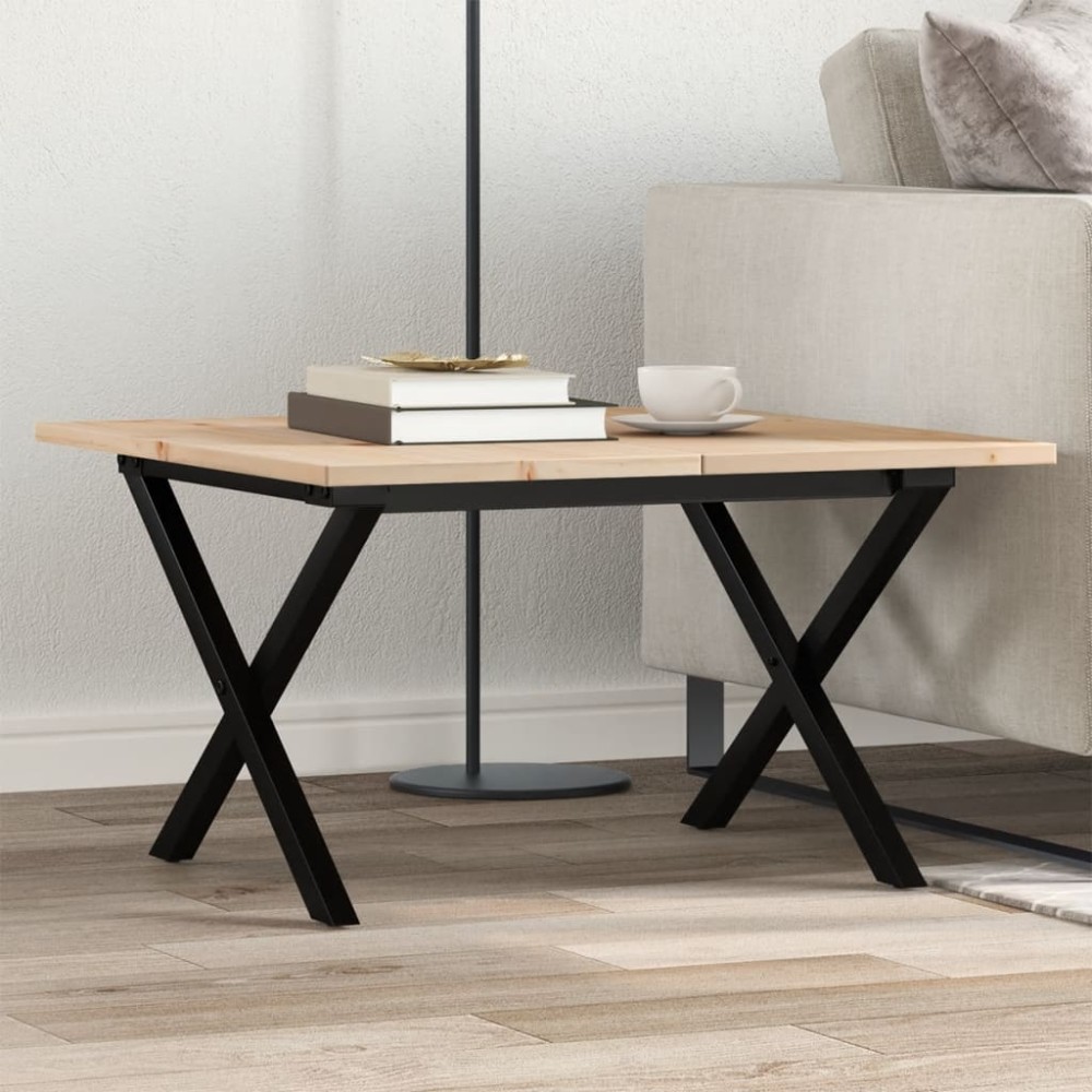 vidaXL Masă de cafea, cadru X, 60x60x40 cm, lemn masiv pin și Oţel