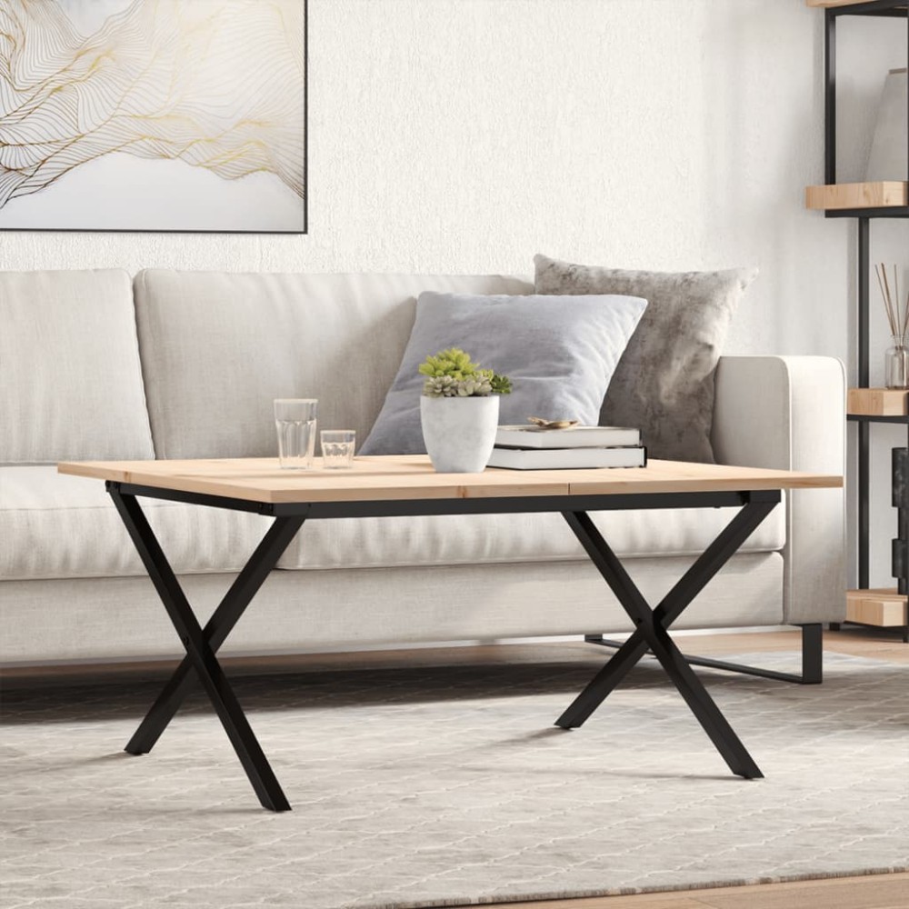 vidaXL Masă de cafea, cadru X, 80x80x45 cm, lemn masiv pin și Oţel