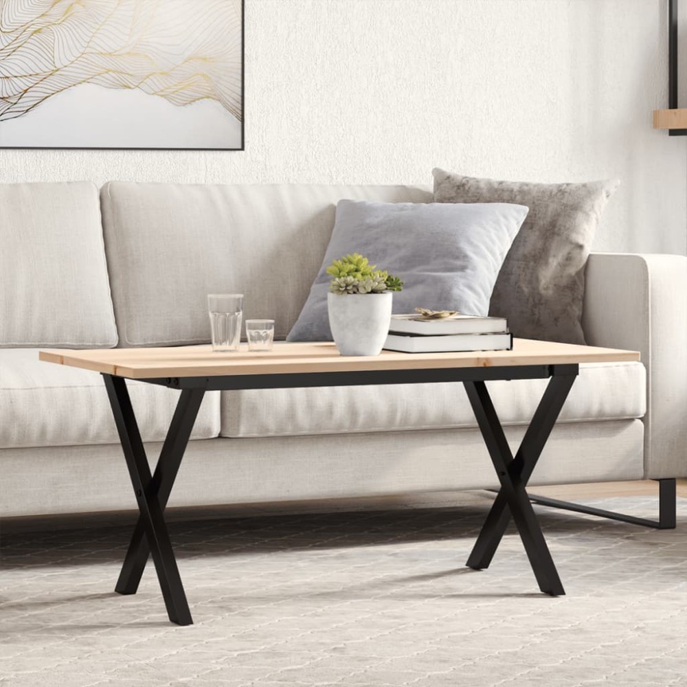 vidaXL Masă de cafea, cadru X, 100x50x45 cm, lemn masiv pin și Oţel