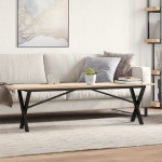 vidaXL Masă de cafea, cadru X, 160x40x45 cm, lemn masiv pin și Oţel