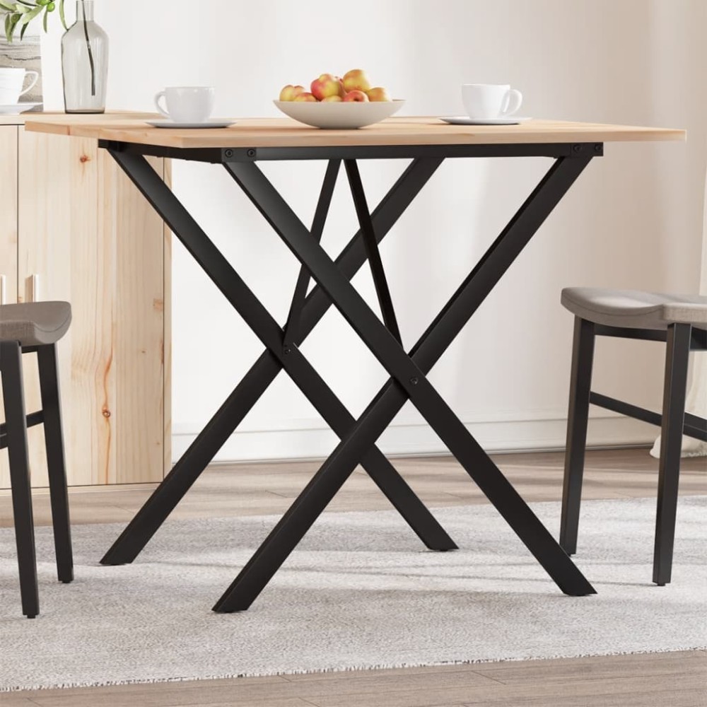 vidaXL Masă de bucătărie, cadru X, 90x90x75 cm lemn masiv pin și Oţel