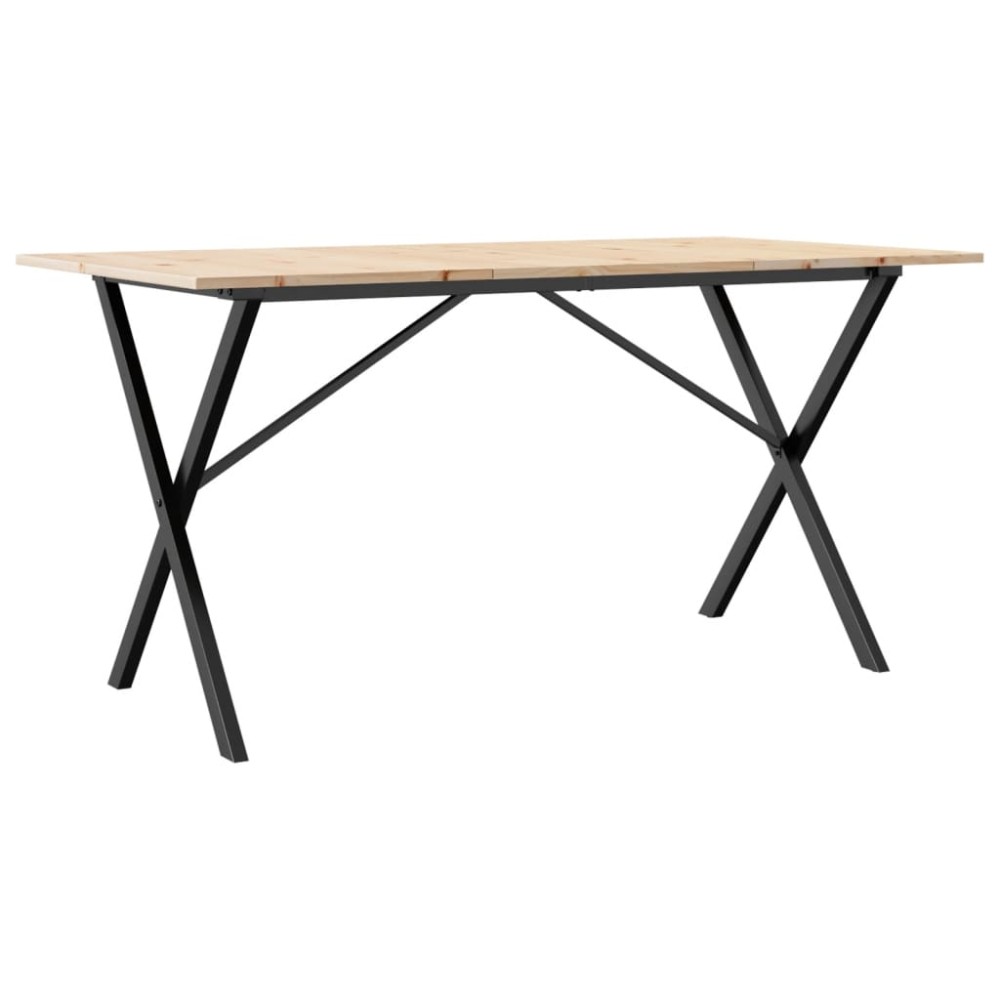 vidaXL Masă de bucătărie, cadru X, 140x80x75cm lemn masiv pin și Oţel