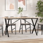 vidaXL Masă de bucătărie, cadru X, 140x80x75cm lemn masiv pin și Oţel vidaXL Masă de bucătărie, cadru X, 140x80x75cm lemn masiv pin și Oţel
