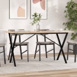 vidaXL Masă de bucătărie, cadru X, 160x80x75cm lemn masiv pin și Oţel