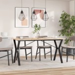 vidaXL Masă de bucătărie, cadru Y, 140x80x75cm lemn masiv pin și Oţel