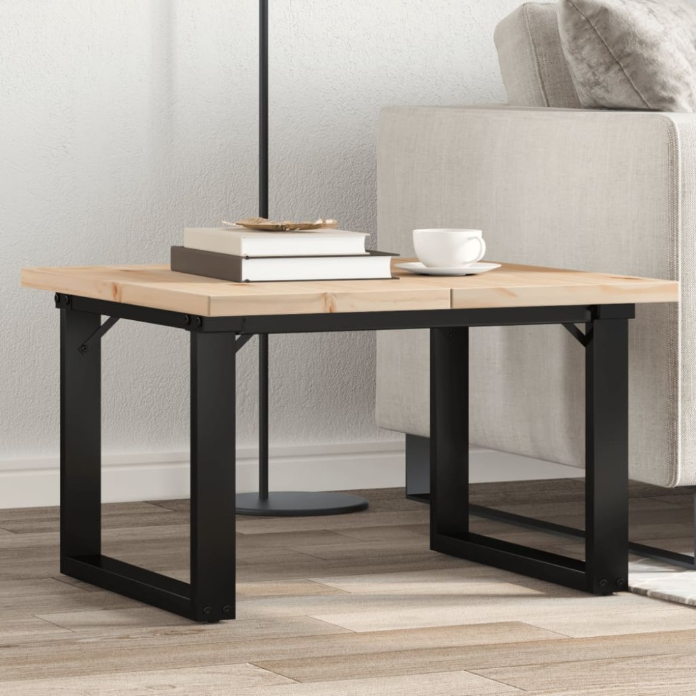 vidaXL Masă de cafea, cadru O, 70x70x40,5 cm, lemn masiv pin și Oţel