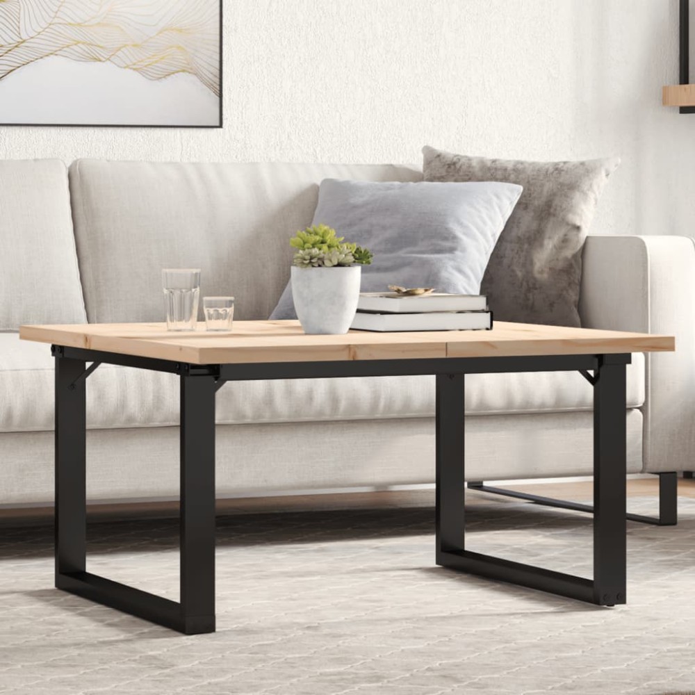 vidaXL Masă de cafea, cadru O, 80x80x45,5 cm, lemn masiv pin și Oţel