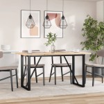 vidaXL Masă bucătărie, cadru O, 140x80x75,5 cm lemn masiv pin și Oţel vidaXL Masă bucătărie, cadru O, 140x80x75,5 cm lemn masiv pin și Oţel