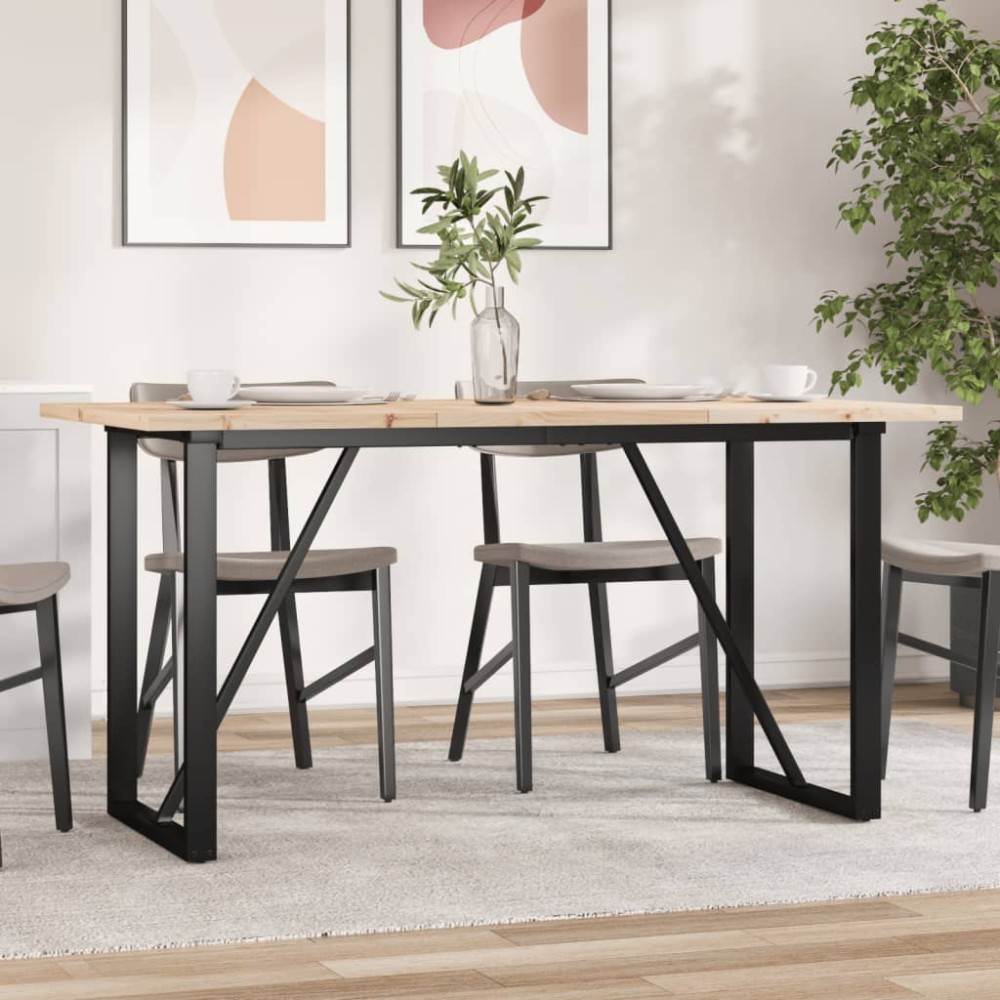 vidaXL Masă bucătărie, cadru O, 160x80x75,5 cm lemn masiv pin și Oţel