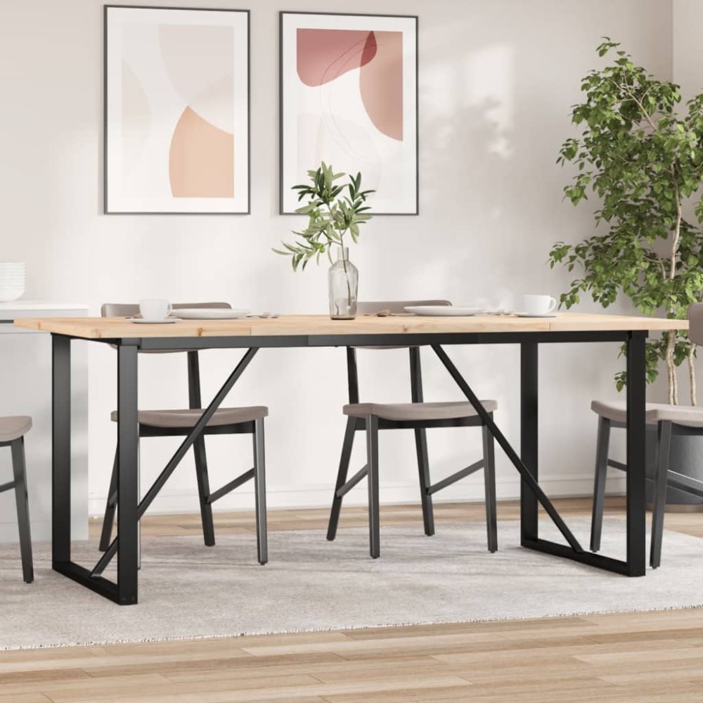 vidaXL Masă bucătărie, cadru O, 180x90x75,5 cm lemn masiv pin și Oţel