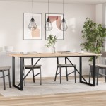 vidaXL Masă bucătărie, cadru O, 200x100x75,5cm lemn masiv pin și Oţel