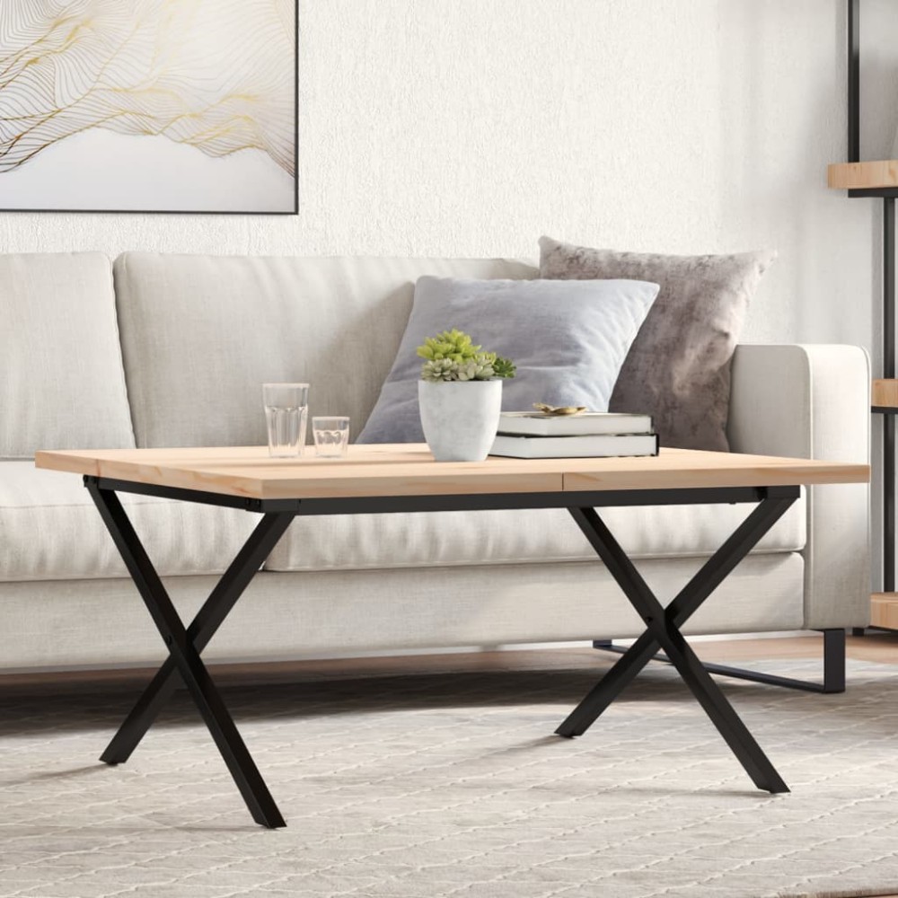 vidaXL Masă de cafea, cadru X, 80x80x45,5 cm, lemn masiv pin și Oţel