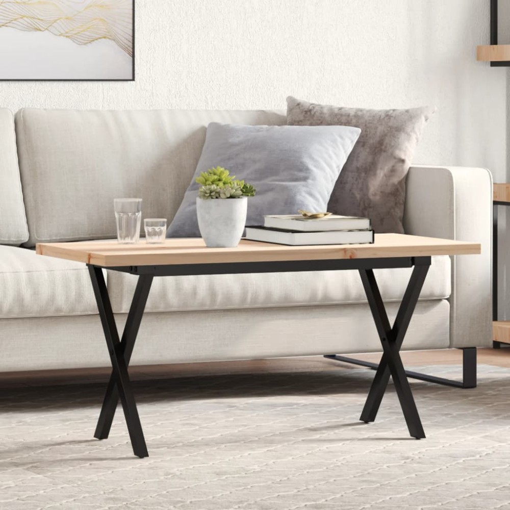 vidaXL Masă de cafea, cadru X, 90x40x45,5 cm, lemn masiv pin și Oţel