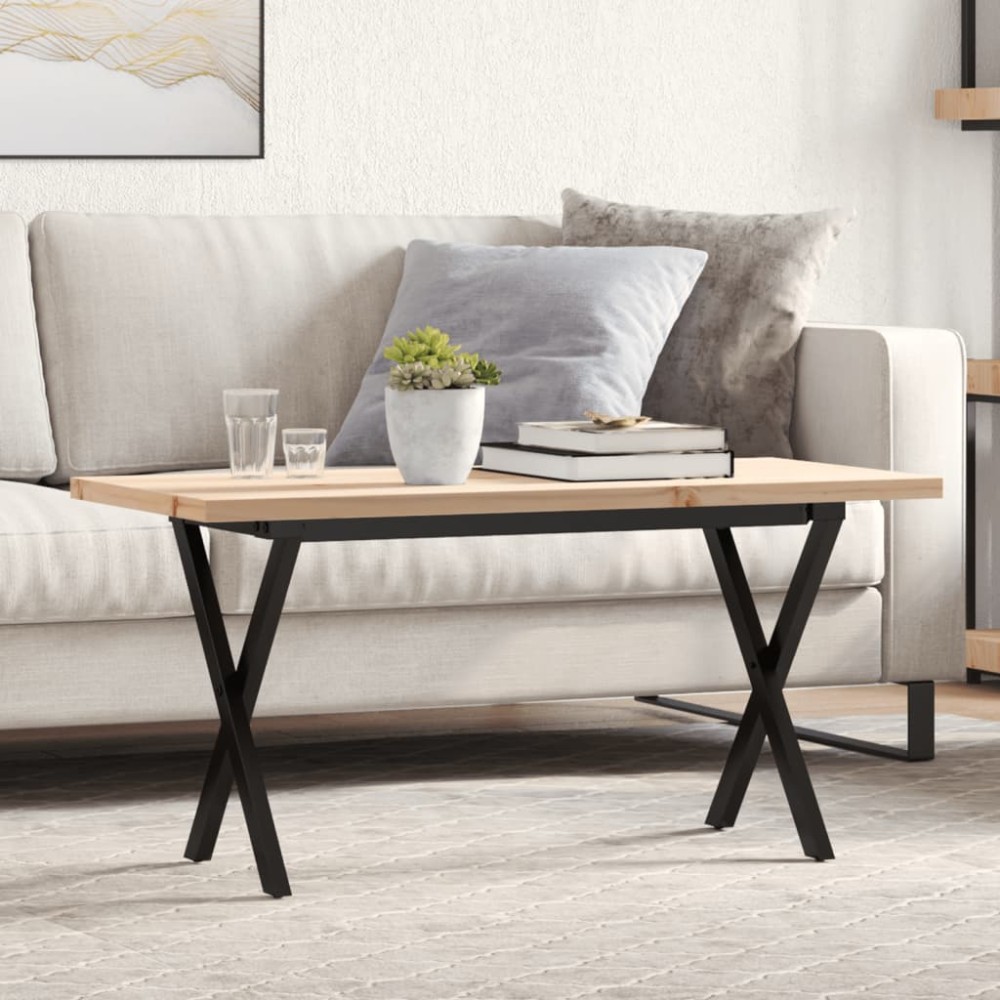 vidaXL Masă de cafea, cadru X, 100x50x45,5 cm, lemn masiv pin și Oţel