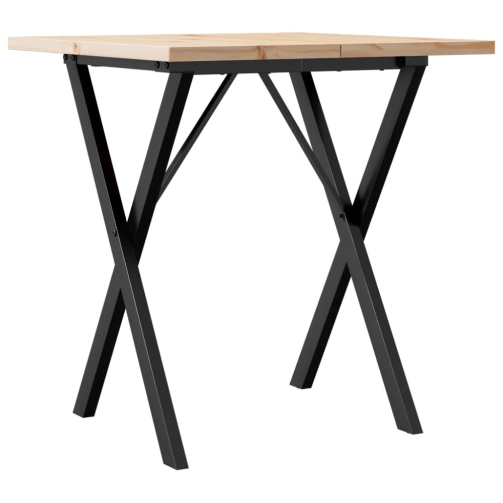 vidaXL Masă bucătărie, cadru X, 70x70x75,5 cm lemn masiv pin și Oţel