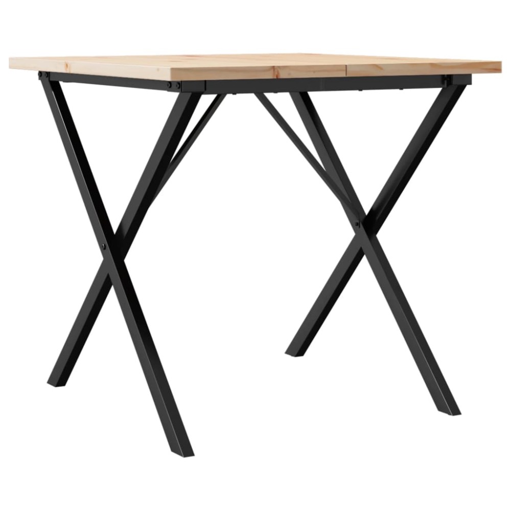 vidaXL Masă bucătărie, cadru X, 90x90x75,5 cm lemn masiv pin și Oţel