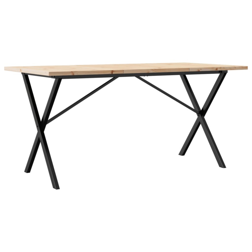vidaXL Masă bucătărie, cadru X, 140x80x75,5 cm lemn masiv pin și Oţel
