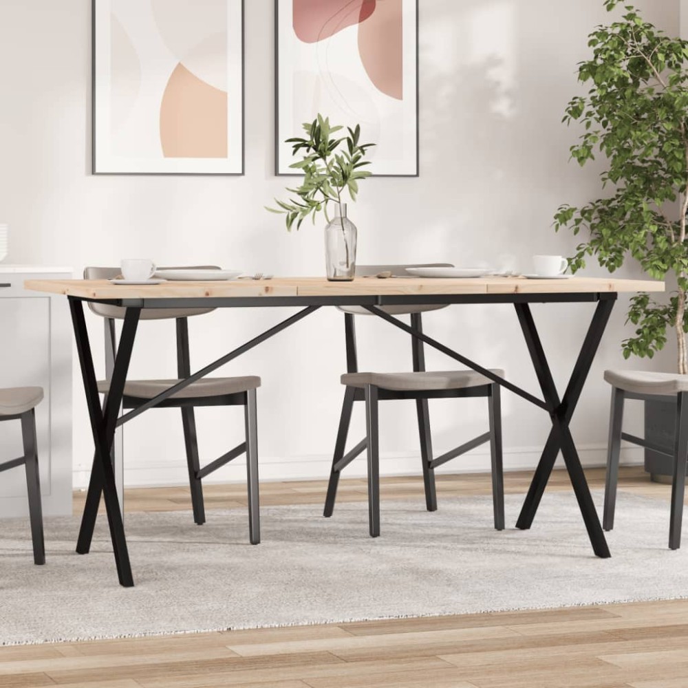 vidaXL Masă bucătărie, cadru X, 160x80x75,5 cm lemn masiv pin și Oţel