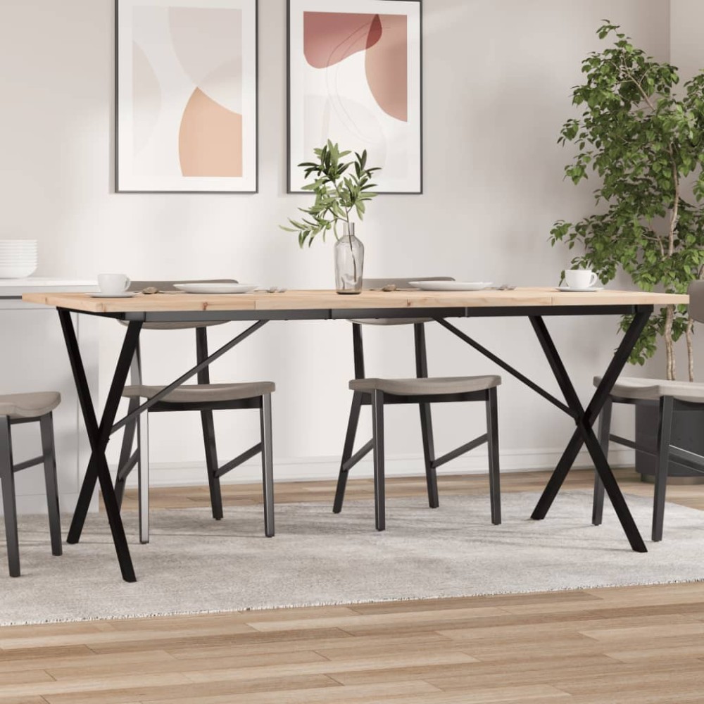 vidaXL Masă bucătărie, cadru X, 180x90x75,5 cm lemn masiv pin și Oţel
