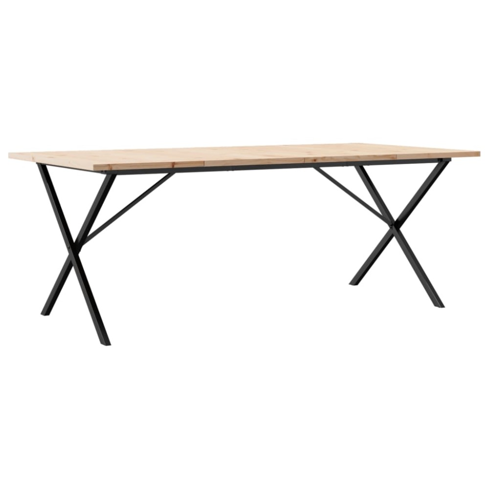 vidaXL Masă bucătărie, cadru X, 200x100x75,5cm lemn masiv pin și Oţel