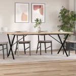 vidaXL Masă bucătărie, cadru X, 200x100x75,5cm lemn masiv pin și Oţel vidaXL Masă bucătărie, cadru X, 200x100x75,5cm lemn masiv pin și Oţel