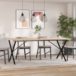 vidaXL Masă bucătărie, cadru X, 200x100x75,5cm lemn masiv pin și Oţel vidaXL Masă bucătărie, cadru X, 200x100x75,5cm lemn masiv pin și Oţel