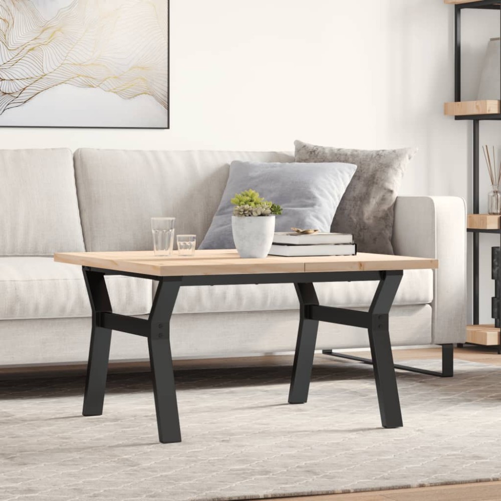 vidaXL Masă de cafea, cadru Y, 80x80x45,5 cm, lemn masiv pin și Oţel