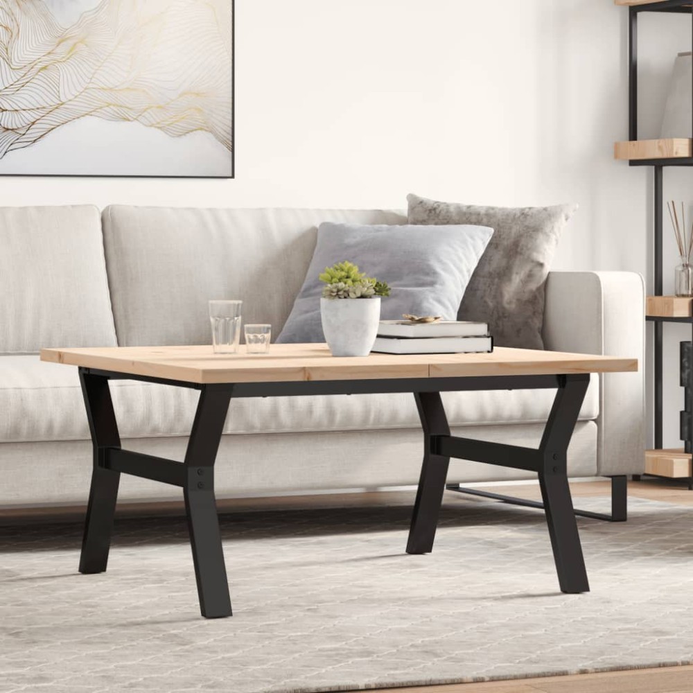 vidaXL Masă de cafea, cadru Y, 90x90x45,5 cm, lemn masiv pin și Oţel