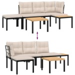 vidaXL Bănci grădină cu perne, 2 buc., negru oțel vopsit electrostatic