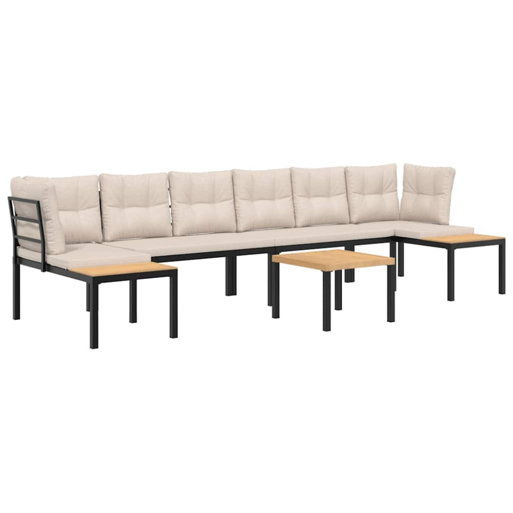 vidaXL Set canapea de grădină, 5 piese, cu perne, negru, oțel vopsit