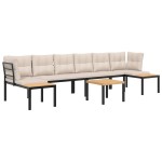 vidaXL Set canapea de grădină, 5 piese, cu perne, negru, oțel vopsit