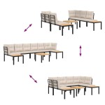 vidaXL Set canapea de grădină, 5 piese, cu perne, negru, oțel vopsit