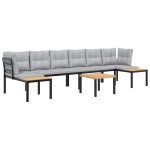 vidaXL Set canapea de grădină, 5 piese, cu perne, negru, oțel vopsit